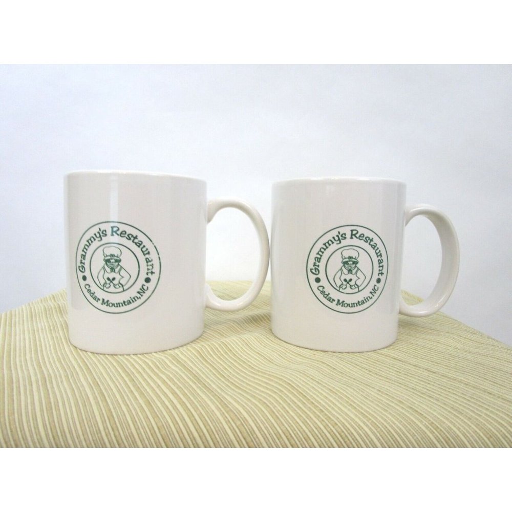 Grammy's Restaurant Coffee Tea Mug 14 oz. White Green Set of 2 Cedar Mountain NC